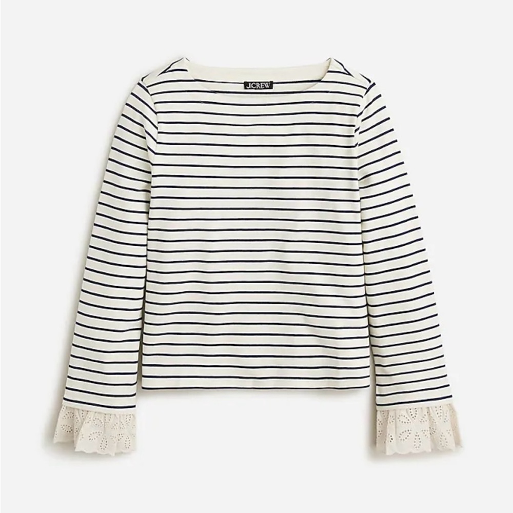 J. Crew mariner jersey bell-sleeve striped T-shirt with eyelet trim
